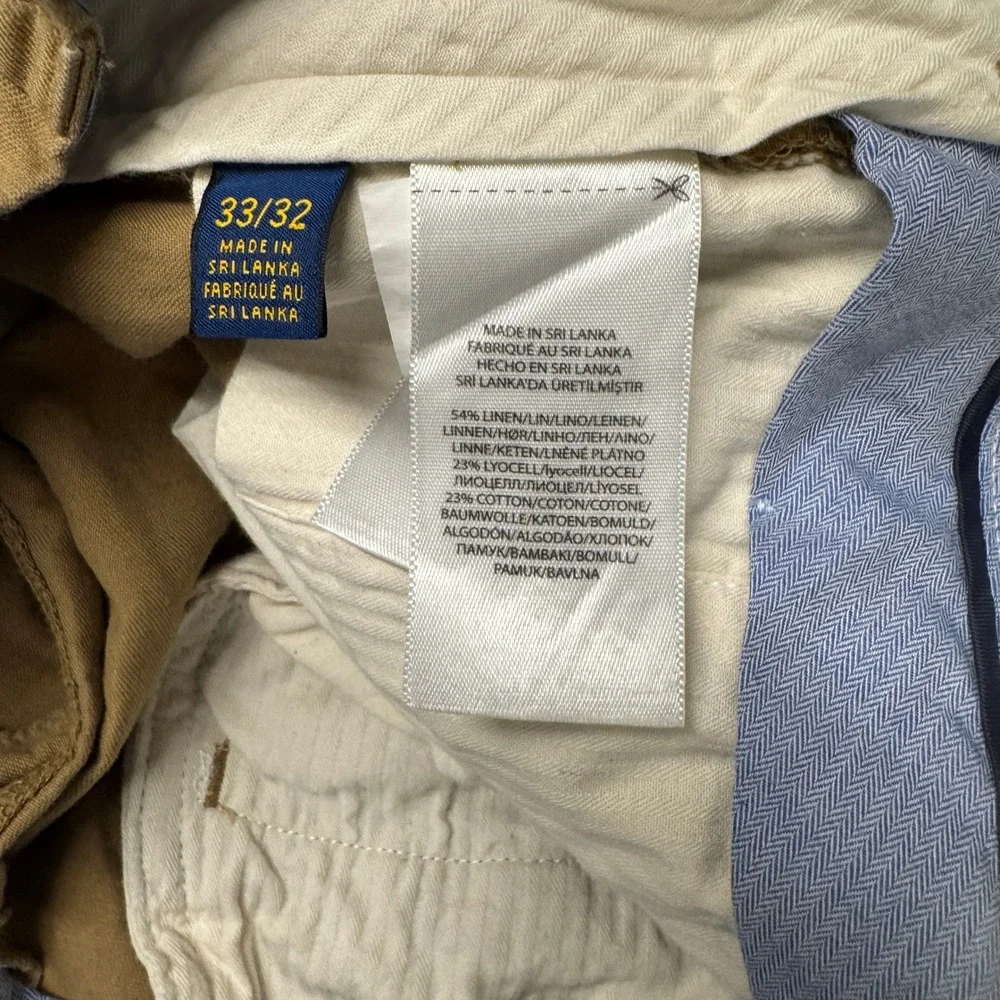 Polo Ralph Lauren Pants Mens 33x32 Classic Fit Khaki Linen Blend Coastal Chino